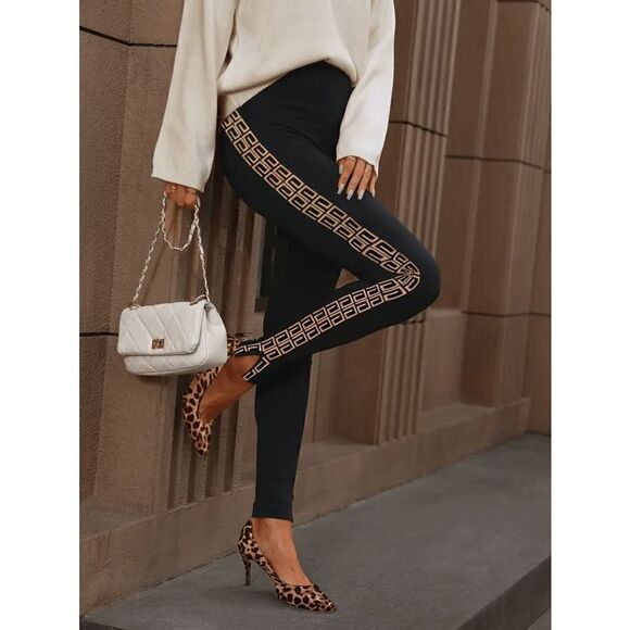 Geo Print Skinny Leggings Pants - Picture 3 of 6